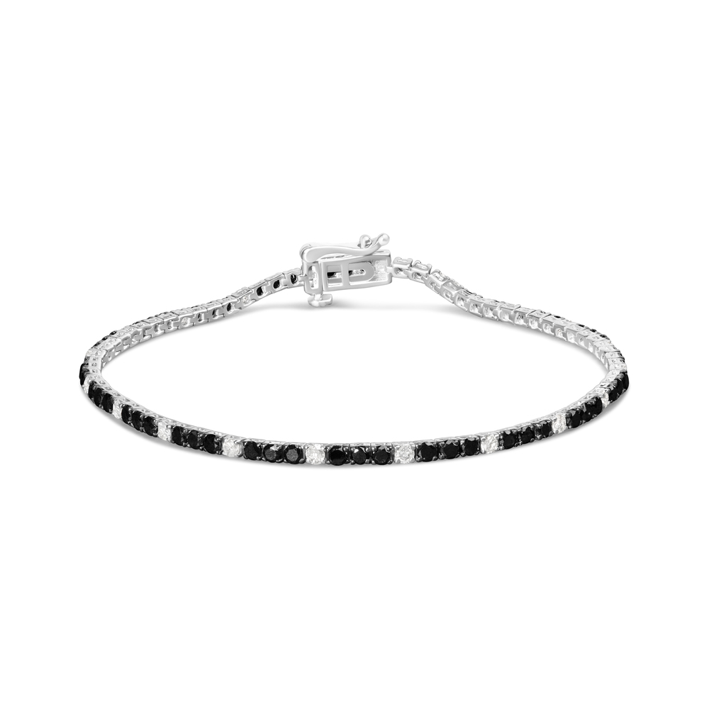 .925 Sterling Silver 3.0 Cttw Black and White Diamond Tennis Bracelet (I-J
